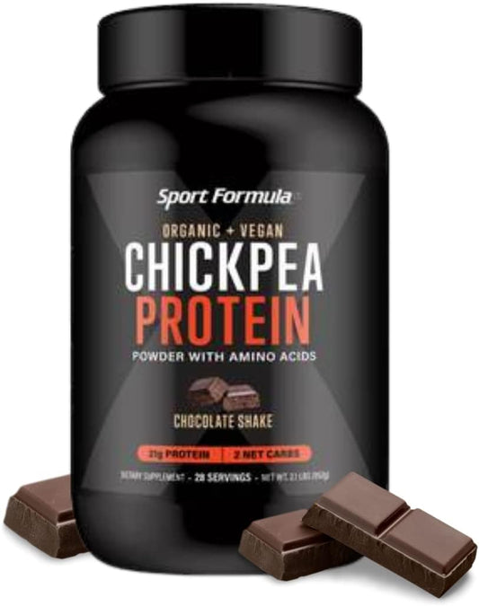 Organic Vegan Chickpea Protein Powder with Essential Amino Acids - Chocolate Flavor, 21g Protein, Low Net Carbs