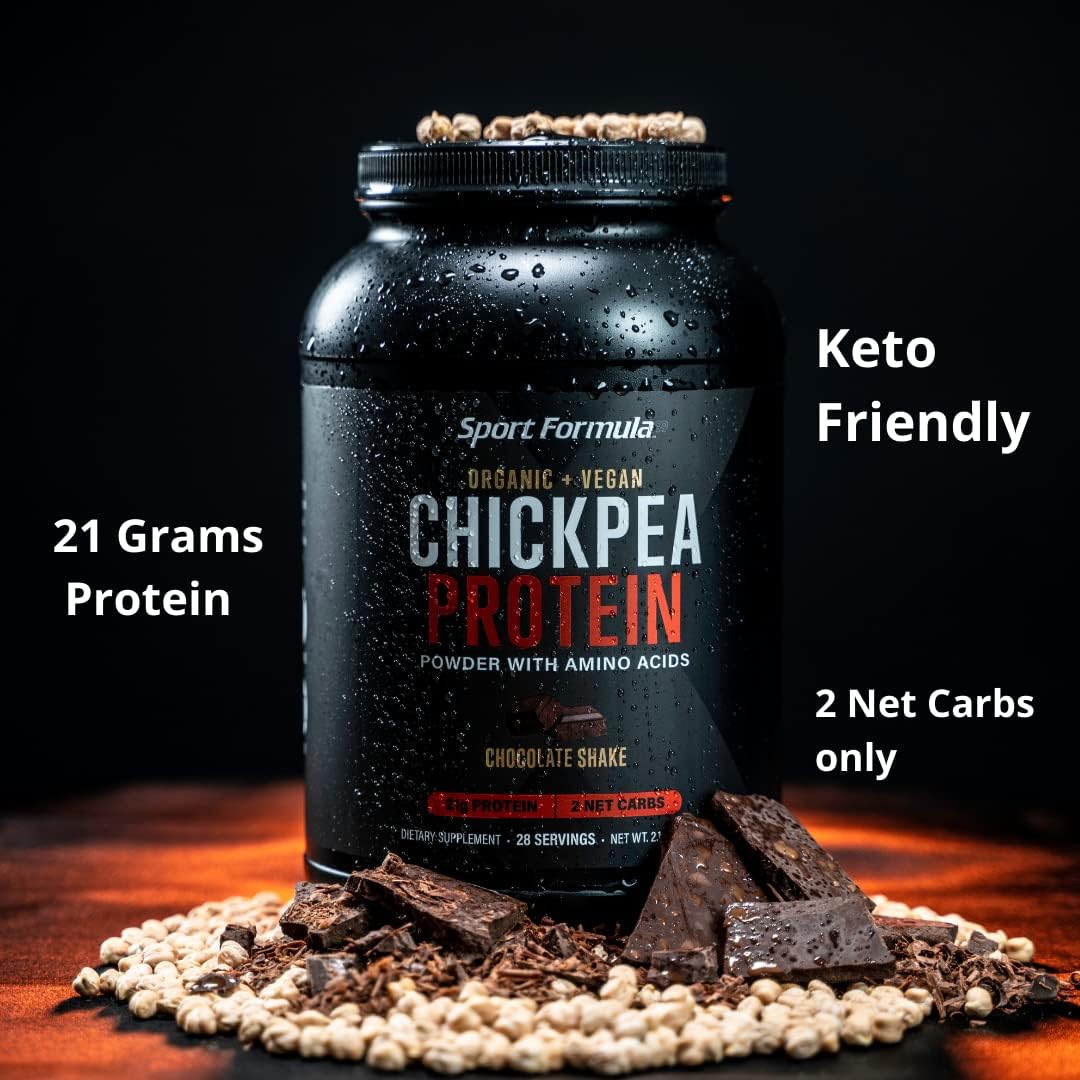 Organic Vegan Chickpea Protein Powder with Essential Amino Acids - Chocolate Flavor, 21g Protein, Low Net Carbs