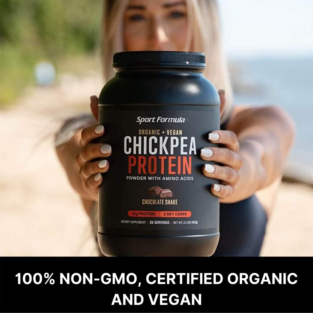 Organic Vegan Chickpea Protein Powder with Essential Amino Acids - Chocolate Flavor, 21g Protein, Low Net Carbs