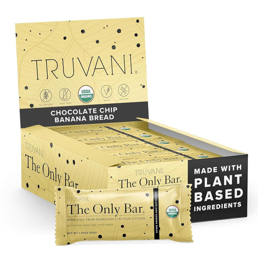 Organic Vegan Chocolate Chip Banana Bread Snack Bars - 12 Pack with 5g Protein - Dairy, Soy, Gluten Free
