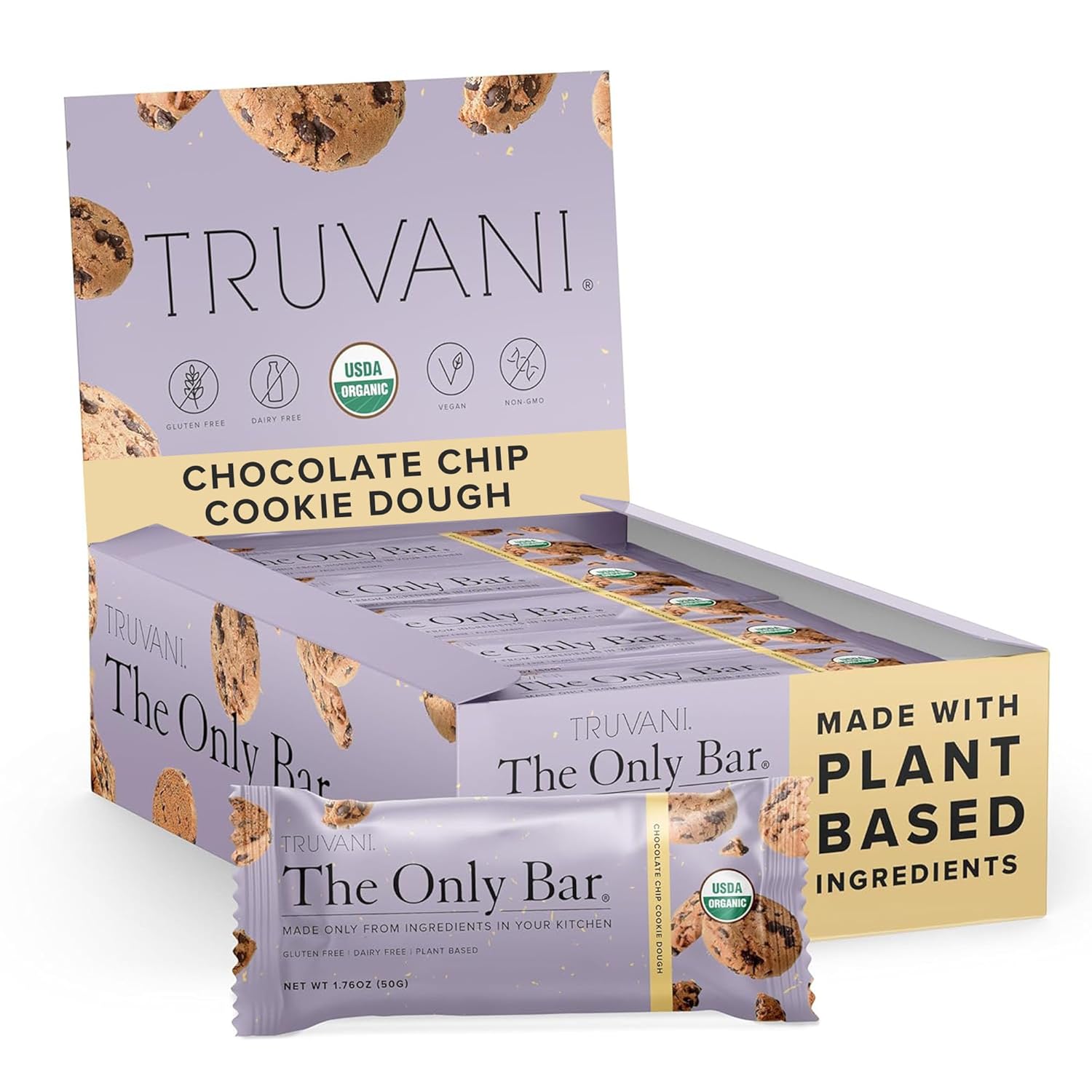Organic Vegan Chocolate Chip Cookie Dough Snack Bars | 12 Pack | 5g Protein | Dairy, Soy, Gluten Free