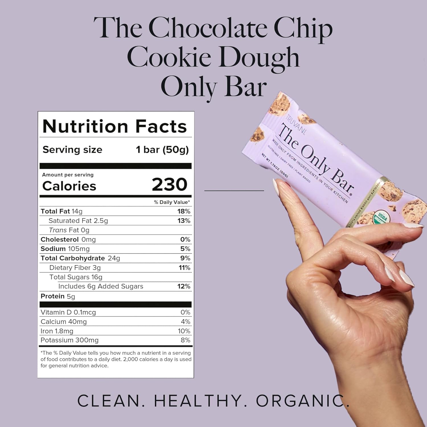 Organic Vegan Chocolate Chip Cookie Dough Snack Bars | 12 Pack | 5g Protein | Dairy, Soy, Gluten Free