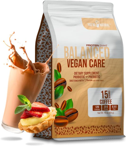 Organic Vegan Coffee Protein Shake Powder with Probiotics, Prebiotics, and 20g Protein - Keto Friendly & Gluten Free - 15 Sachets