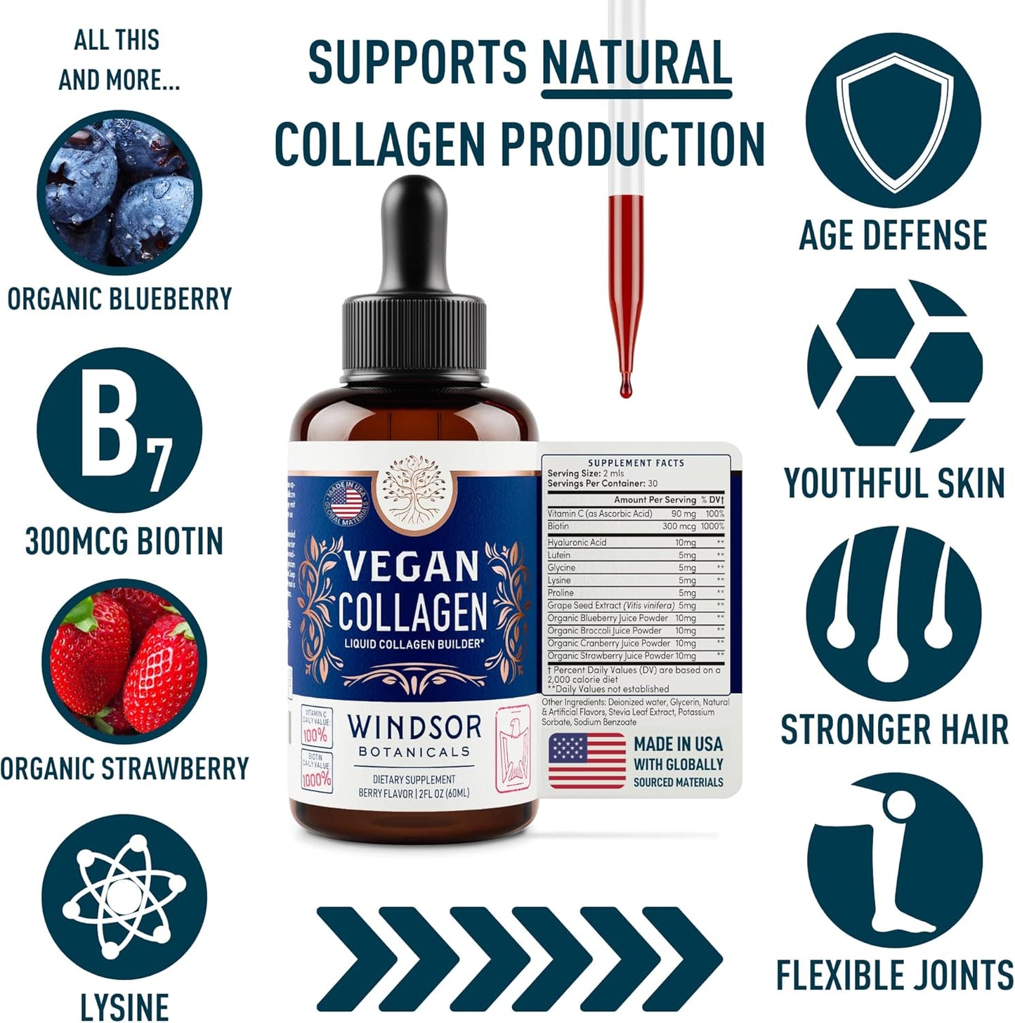 Organic Vegan Collagen Booster Liquid Supplement with Vitamin C, Biotin, Hyaluronic Acid & Amino Acids - 120ml, 60 Day Supply - BoostGo Australia