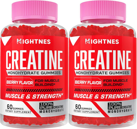 Organic Vegan Creatine Monohydrate Gummies for Maximum Strength and Energy - Pre-Workout Supplement with Taurine and Vitamins B6 B12 - 120 Count for Men and Women