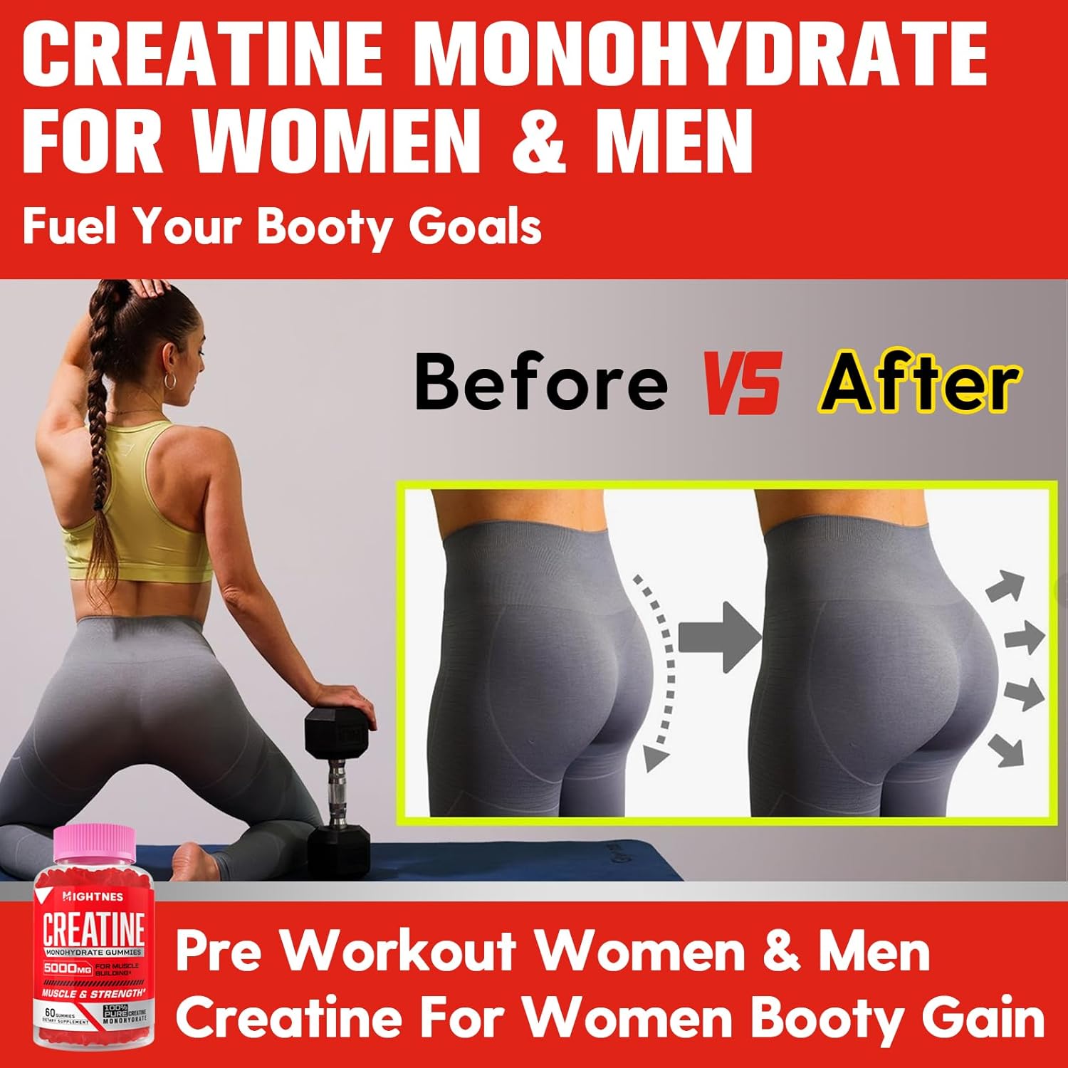 Organic Vegan Creatine Monohydrate Gummies for Maximum Strength and Energy - Pre-Workout Supplement with Taurine and Vitamins B6 B12 - 120 Count for Men and Women