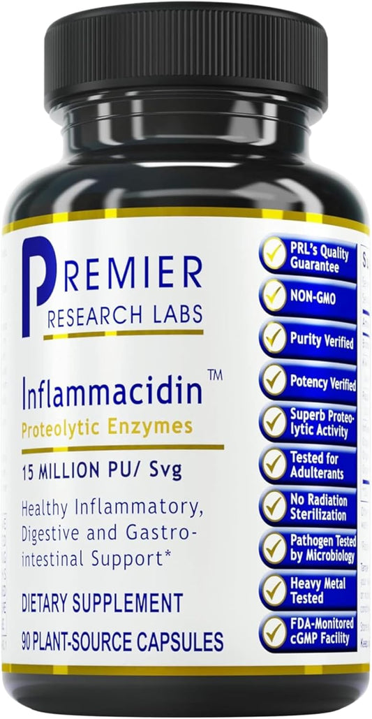 Organic Vegan Digestive Enzymes - Premier Research Labs Inflammacidin - Supports GI Health - 90 Capsules