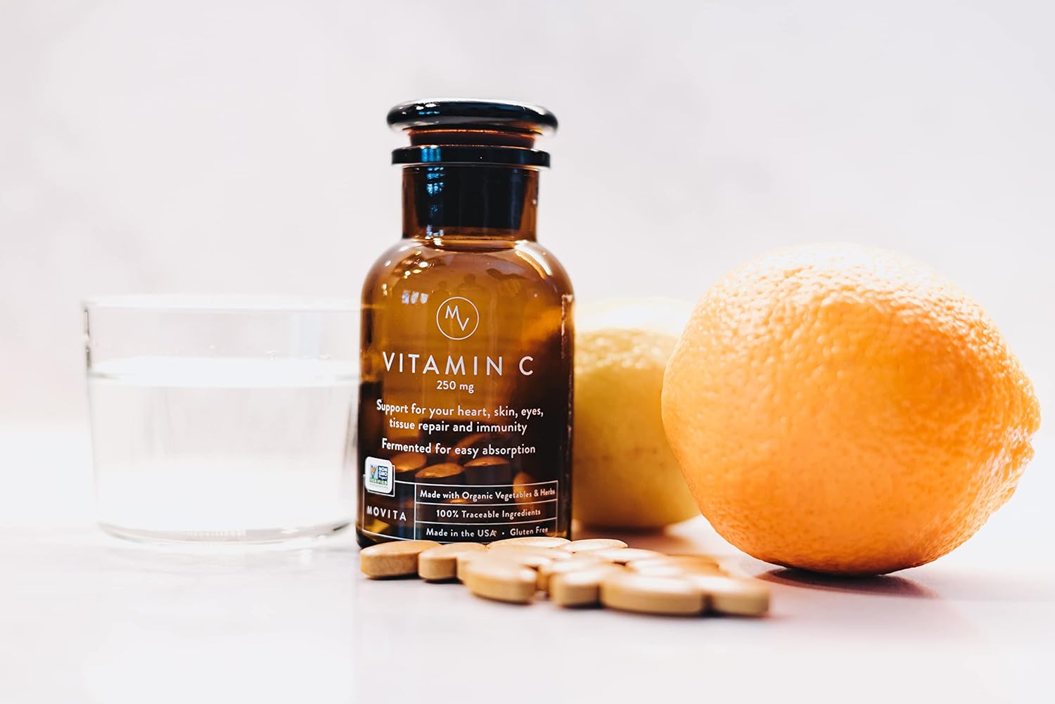 Organic Vegan Fermented Vitamin C 250mg - Immunity Boost, Antioxidant Support, Collagen Synthesis Aid - Gluten-Free, Non-GMO - 30-Day Supply