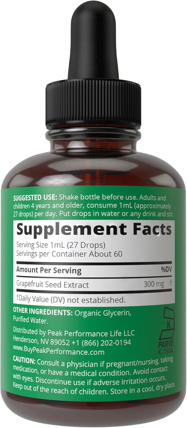 Organic Vegan Grapefruit Seed Extract Liquid Drops for Immune and Digestive Support - Sugar-Free and Non-Bitter Formula for Men and Women - Gluten-Free Oral Supplement