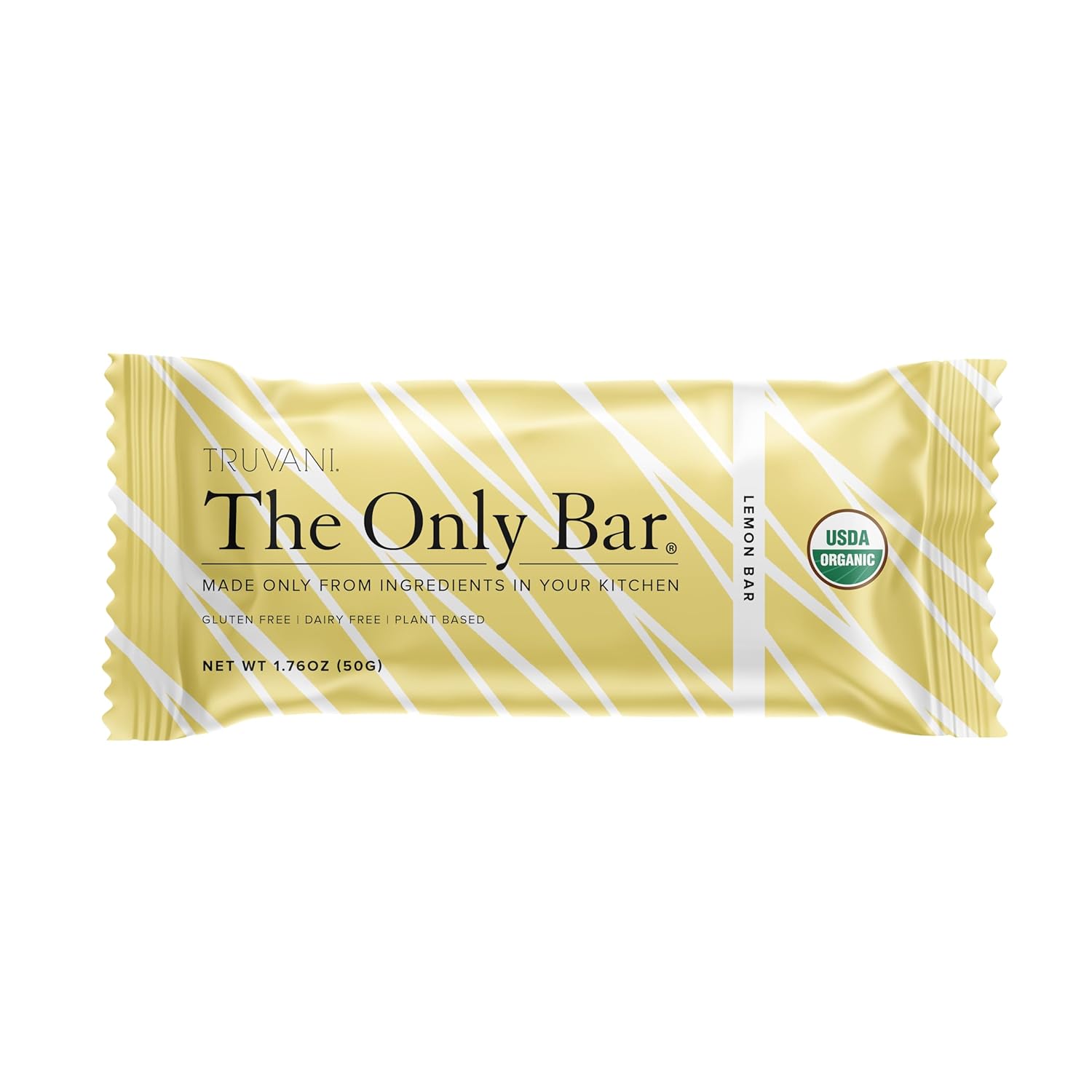 Organic Vegan Lemon Bar Snack Bar with 6g Protein - USDA Certified, Gluten-Free, Dairy-Free, Soy-Free - Individually Wrapped Pack of 1 - Truvani