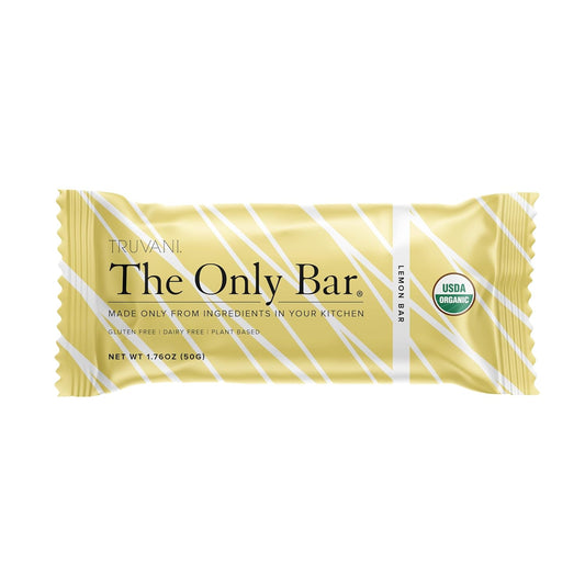 Organic Vegan Lemon Bar Snack Bar with 6g Protein - USDA Certified, Gluten-Free, Dairy-Free, Soy-Free - Individually Wrapped Pack of 1 - Truvani