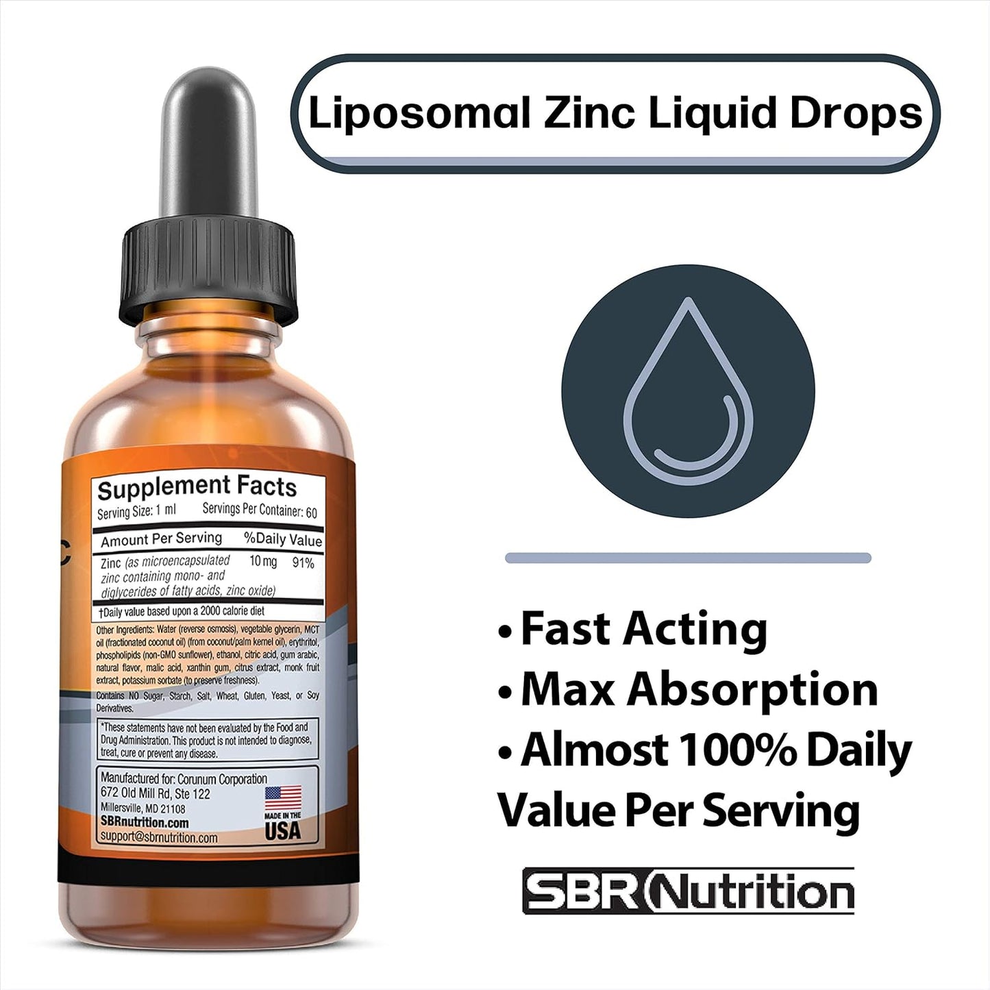 Organic Vegan Liquid Liposomal Zinc with MCT Oil Dietary Supplement for Immune & Metabolic Support - Lemon Creme Flavor - 2 oz