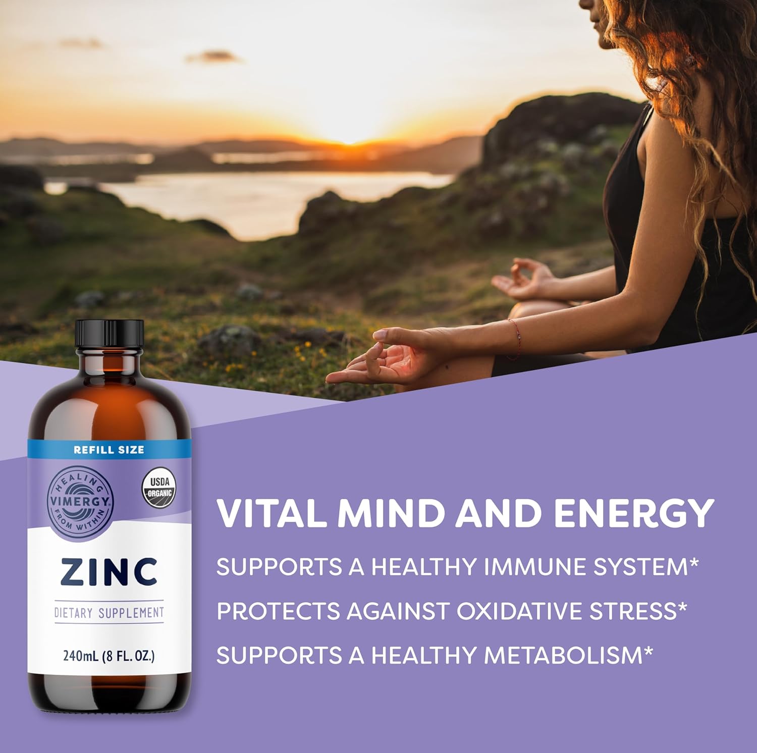 Organic Vegan Liquid Zinc Refill - Immune Support for Healthy Bones & Skin - Fast-Absorbing Formula - 120 Servings