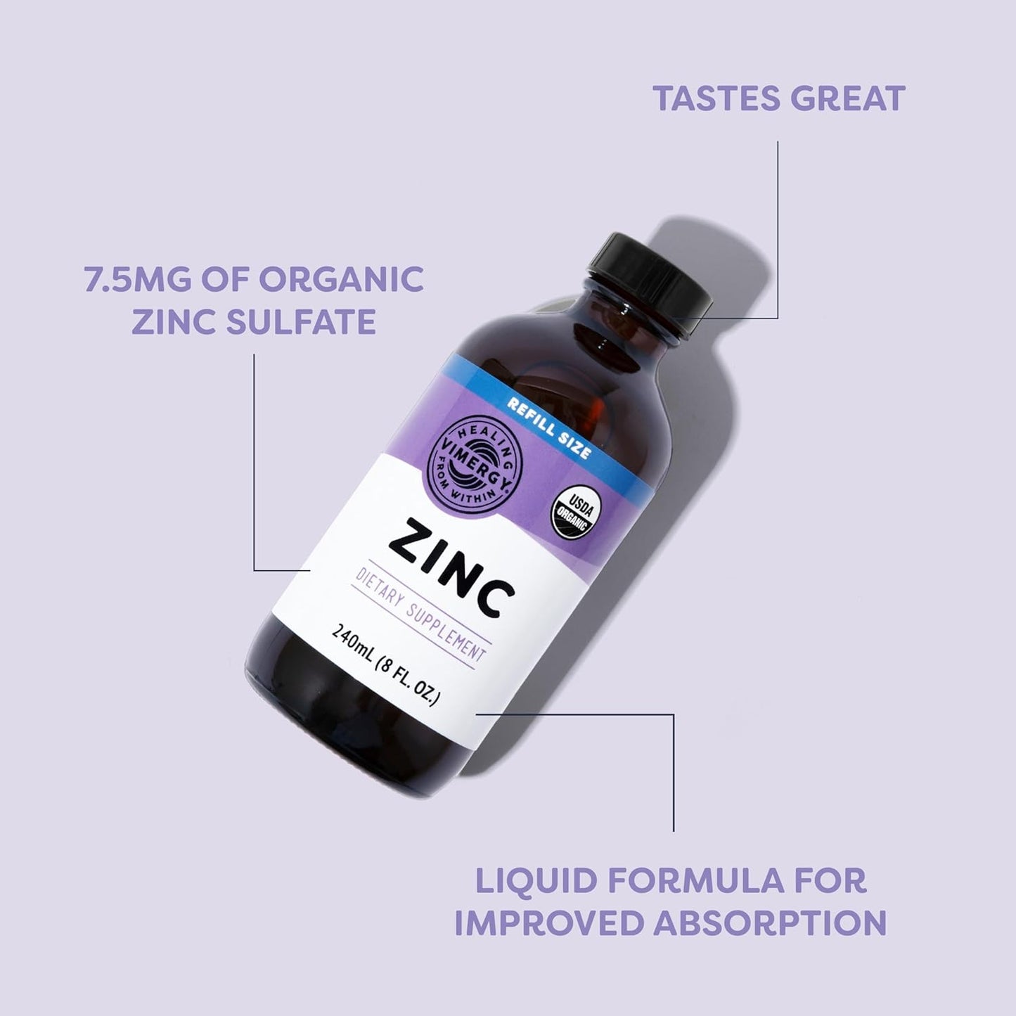 Organic Vegan Liquid Zinc Refill - Immune Support for Healthy Bones & Skin - Fast-Absorbing Formula - 120 Servings