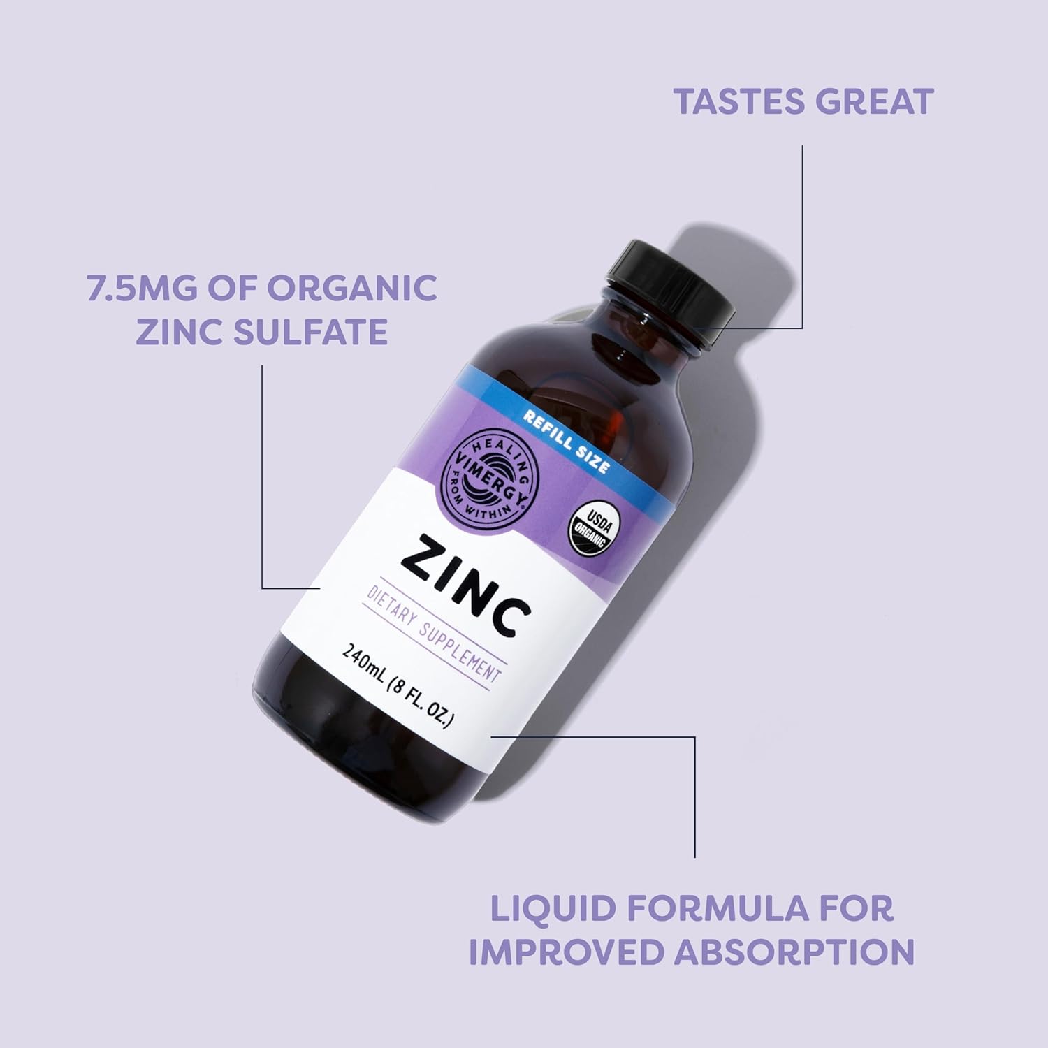 Organic Vegan Liquid Zinc Refill - Immune Support for Healthy Bones & Skin - Fast-Absorbing Formula - 120 Servings