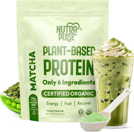 Organic Vegan Matcha Protein Powder - Plant-Based & Gluten-Free with 20g Protein Per Serving - Ideal for Smoothies & Shakes - 1 Pack, 20 Servings