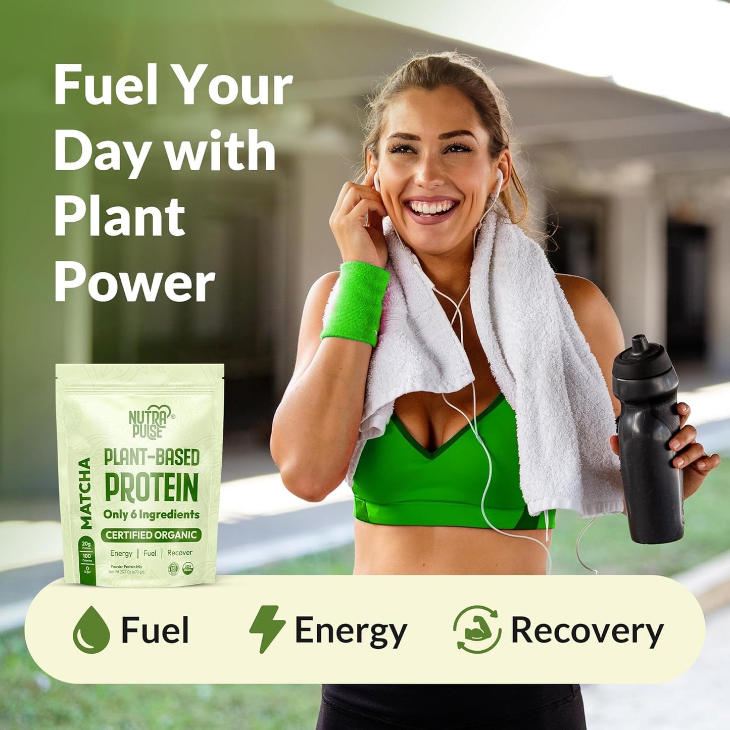 Organic Vegan Matcha Protein Powder - Plant-Based & Gluten-Free with 20g Protein Per Serving - Ideal for Smoothies & Shakes - 1 Pack, 20 Servings