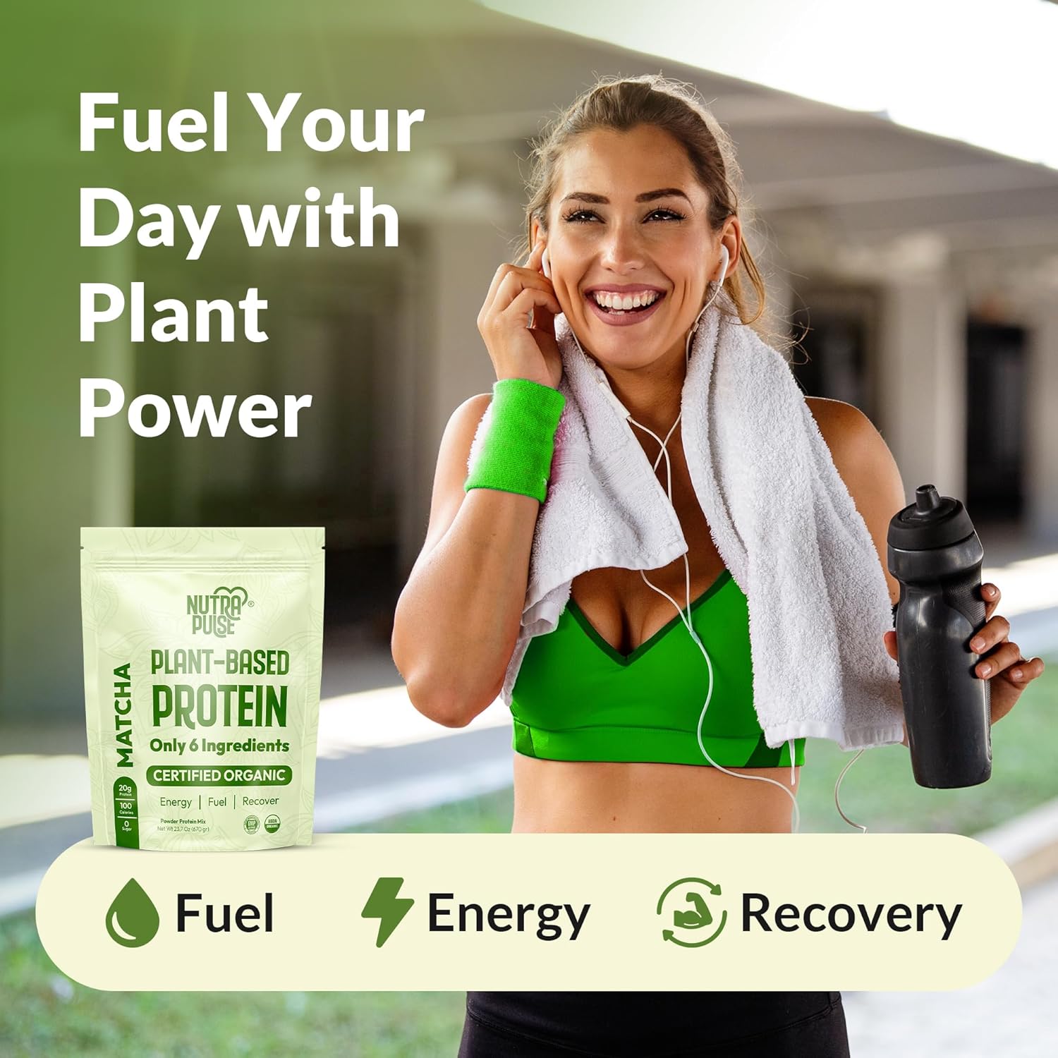 Organic Vegan Matcha Protein Powder - Plant-Based & Gluten-Free with 20g Protein Per Serving - Ideal for Smoothies & Shakes - 1 Pack, 20 Servings