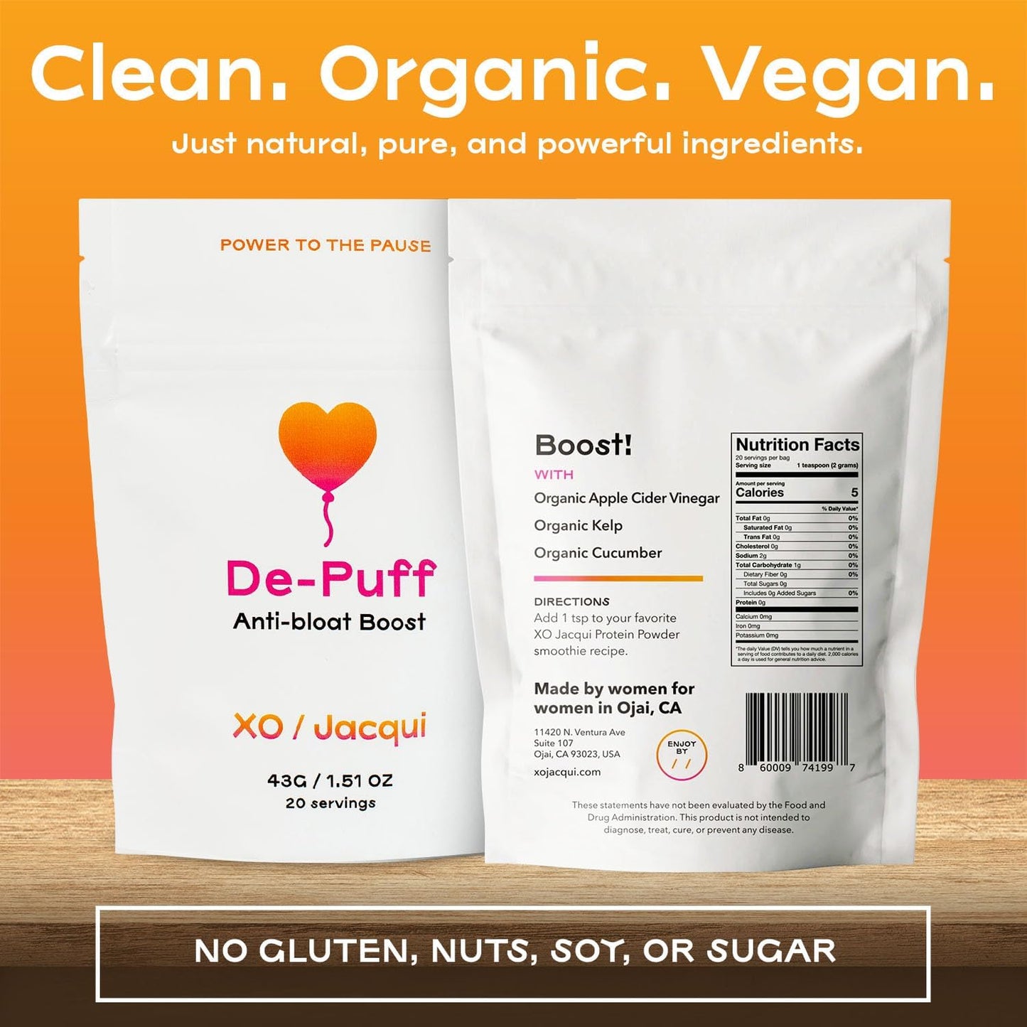 Organic Vegan Menopause Support Booster for Bloating & Digestion with Apple Cider Vinegar, Kelp & Cucumber