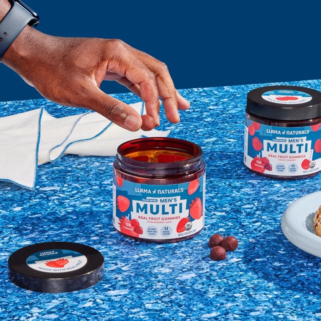 Organic Vegan Men's Multivitamin Gummies - 120 ct Strawberry Flavor - No Added Sugar - Whole Food Chewables - 30 Day Supply