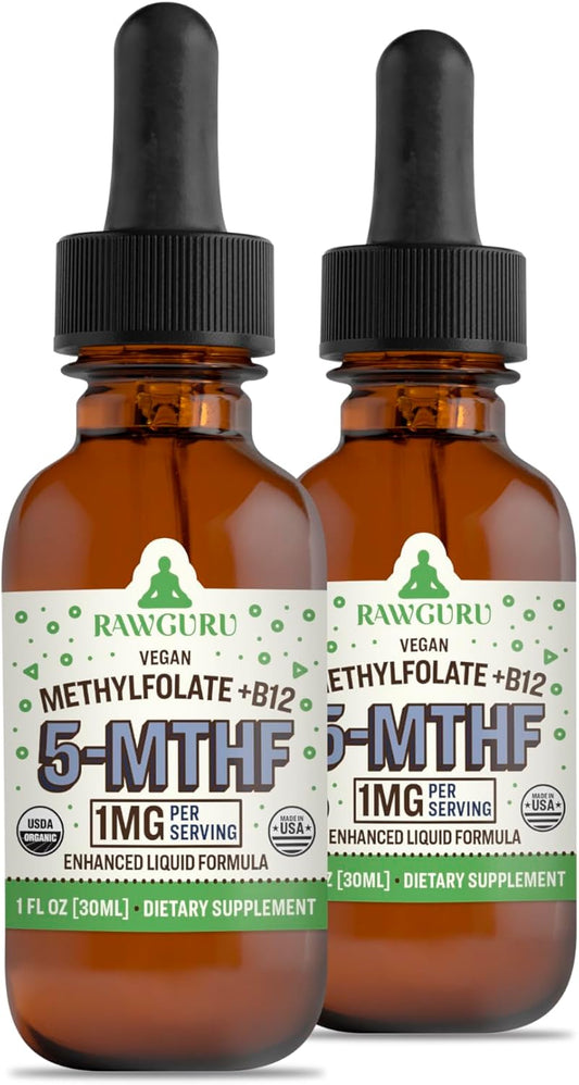 Organic Vegan Methylfolate 1mg with Vitamin B12 Liquid Drops - Nano-Processed Formula with Trace Minerals - Pack of 2, 300 Servings