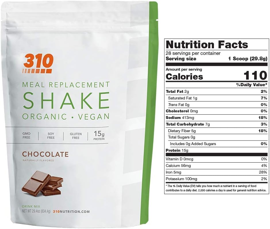 Organic Vegan Plant-Based Meal Replacement Shake - Dairy-Free, Soy-Free, Keto & Paleo Friendly, Chocolate Flavor, 28 Servings