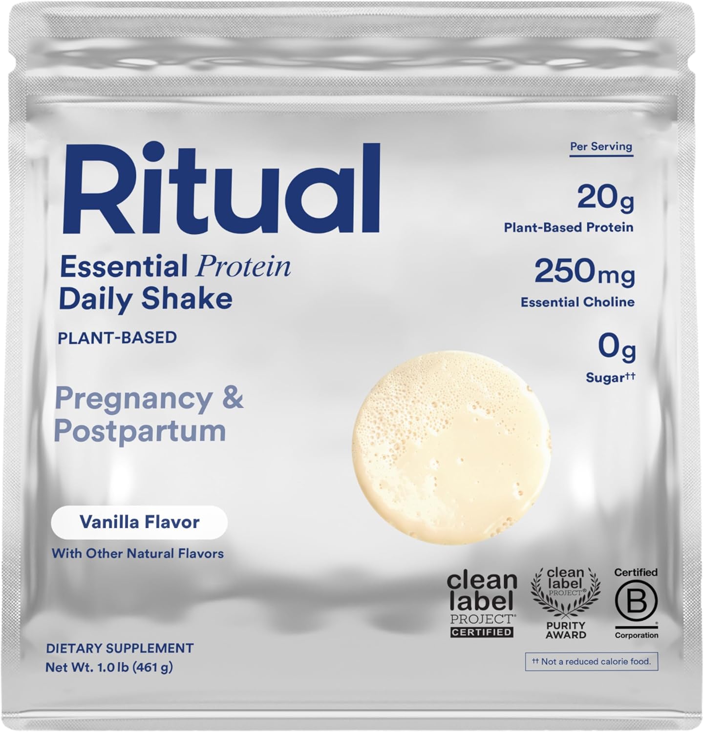 Organic Vegan Prenatal Protein Powder with Choline for Pregnancy & Postpartum, 20g Pea Protein, USA Farms, Vanilla, 1 Lbs