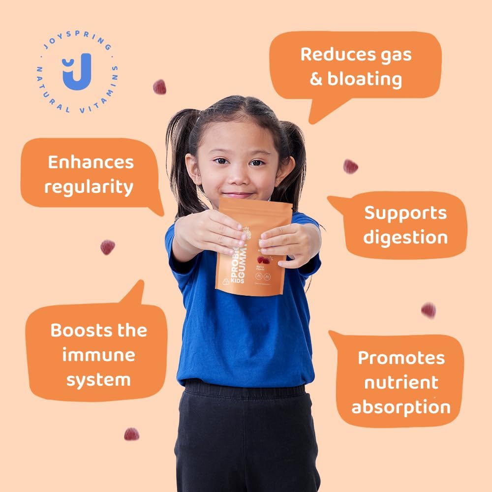 Organic Vegan Probiotic Gummies for Kids - Immune and Digestive Support with Multi Enzymes, Prebiotics, and Probiotics - Strawberry Flavor, 60 Gummy Vitamins