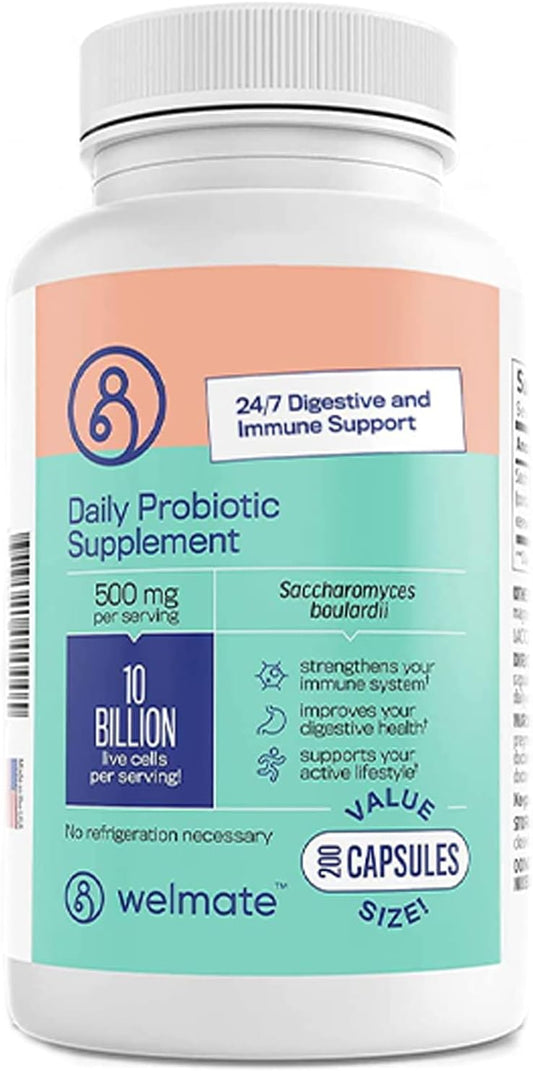 Organic Vegan Probiotic Supplement for Digestive Health & Immune Support - 10 Billion CFU, Gluten Free, Non GMO - 200 Veggie Capsules for Men & Women