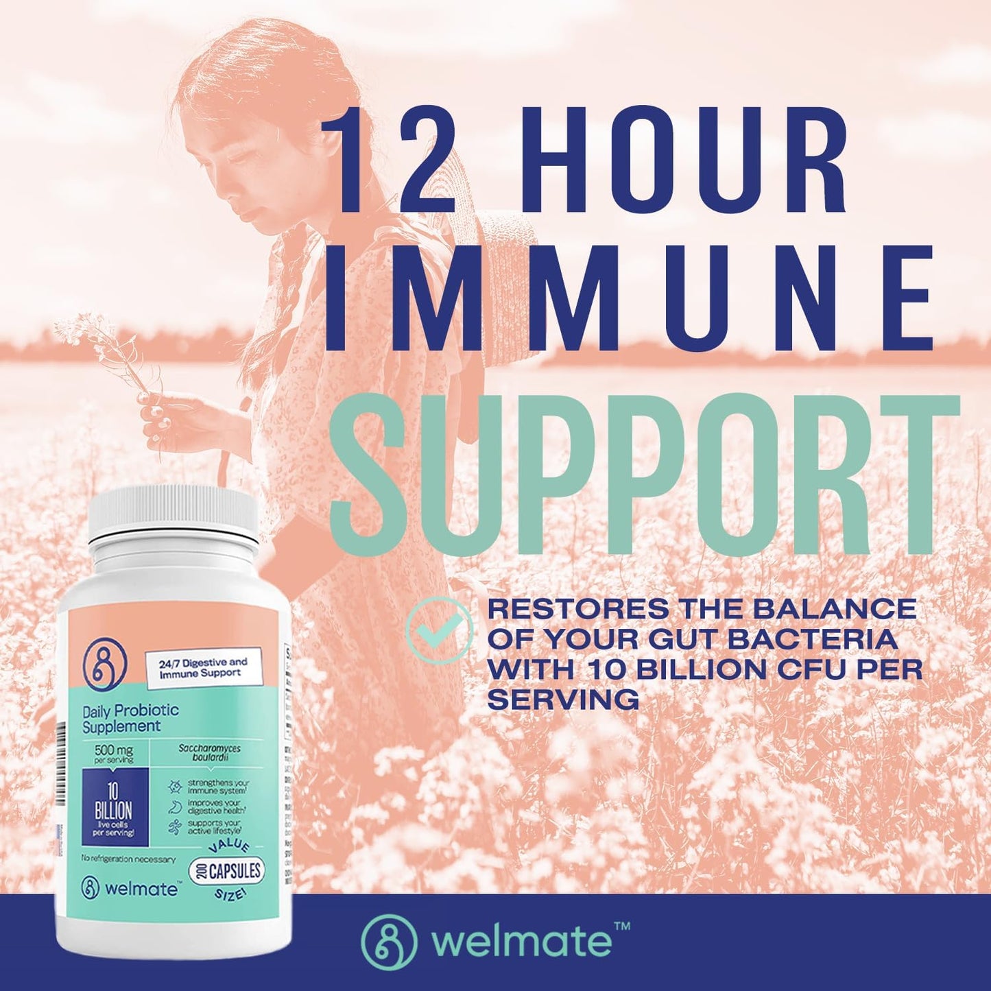 Organic Vegan Probiotic Supplement for Digestive Health & Immune Support - 10 Billion CFU, Gluten Free, Non GMO - 200 Veggie Capsules for Men & Women