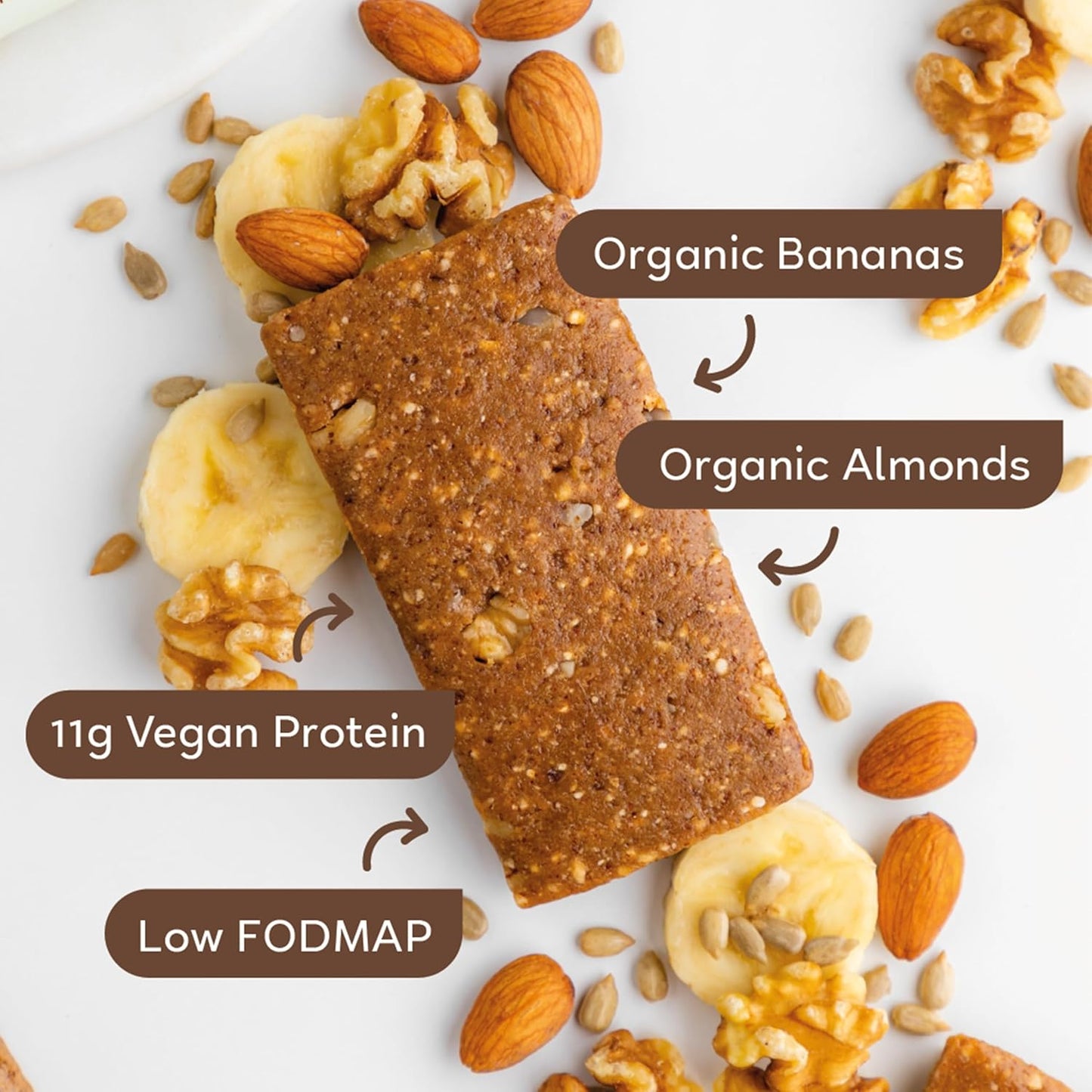 Organic Vegan Protein Bars - Banana Almond Butter Flavor, 2.3 oz Bars, 12 Pack