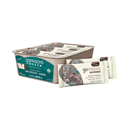Organic Vegan Protein Bars - Dark Chocolate + Almonds (12 Count, 2.3 oz Bars) by GoMacro