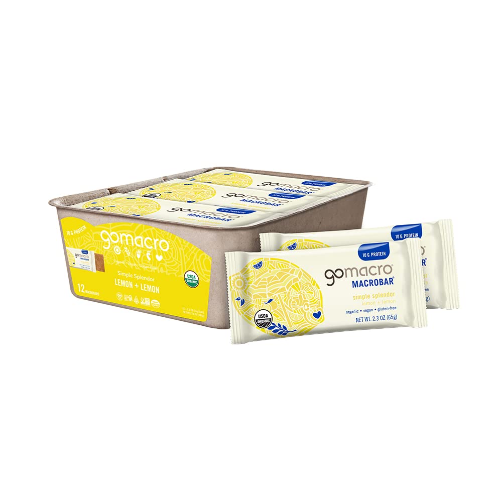 Organic Vegan Protein Bars - Lemon Flavor, 2.3 oz (12 Pack) by GoMacro MacroBar