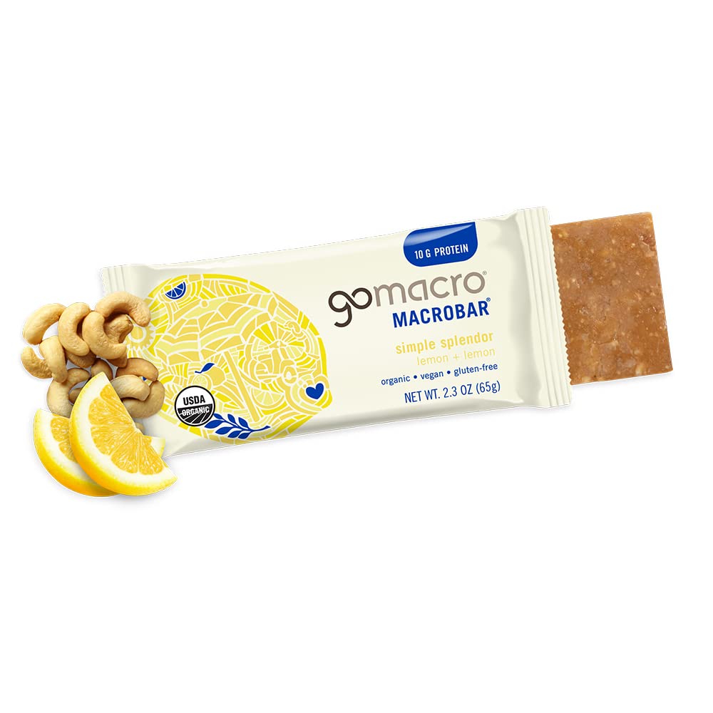 Organic Vegan Protein Bars - Lemon Flavor, 2.3 oz (12 Pack) by GoMacro MacroBar