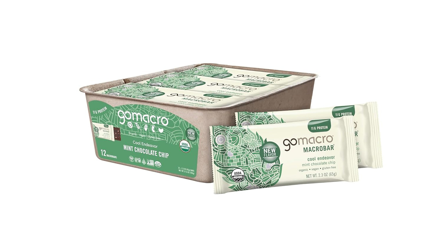 Organic Vegan Protein Bars - Mint Chocolate Chip Flavor, 27.6 Ounces, Pack of 12 bars by GoMacro