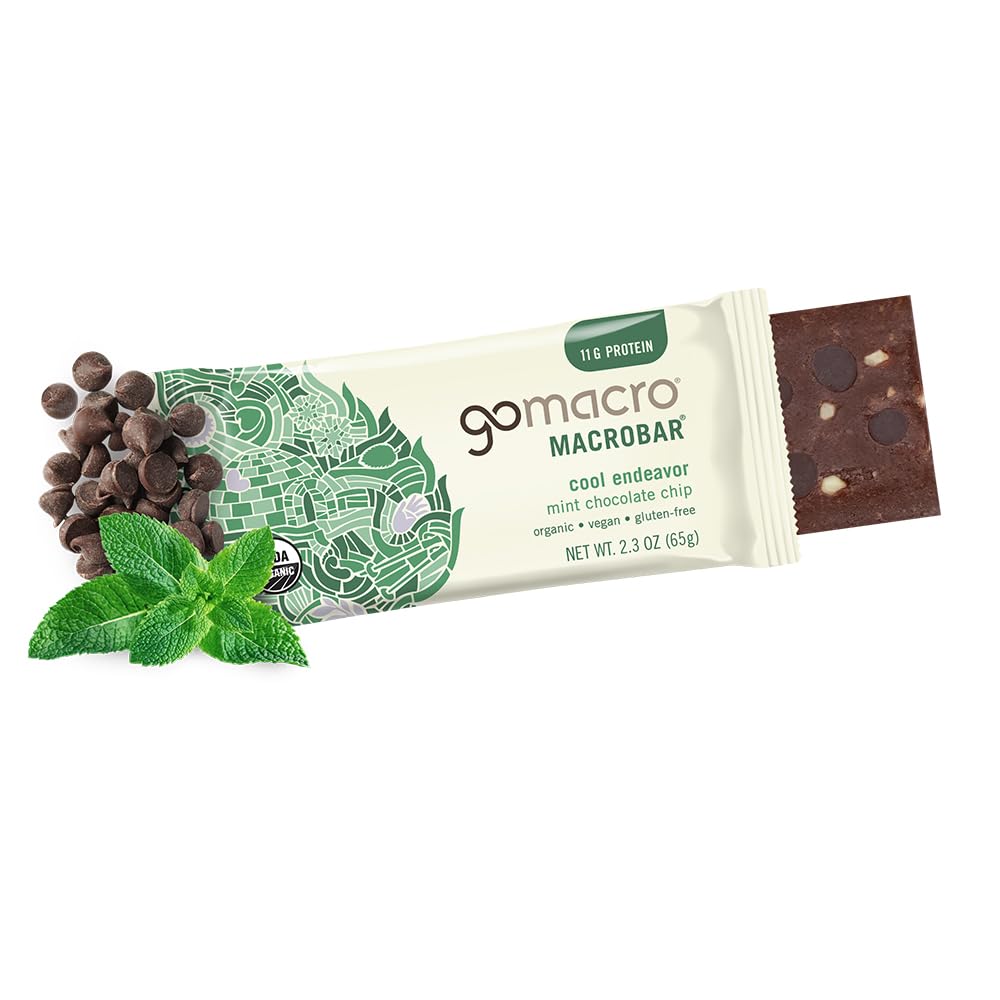 Organic Vegan Protein Bars - Mint Chocolate Chip Flavor, 27.6 Ounces, Pack of 12 bars by GoMacro
