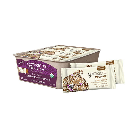 Organic Vegan Protein Bars - Peanut Butter Chocolate Chip (12 Pack, 2.4 oz Bars) by GoMacro