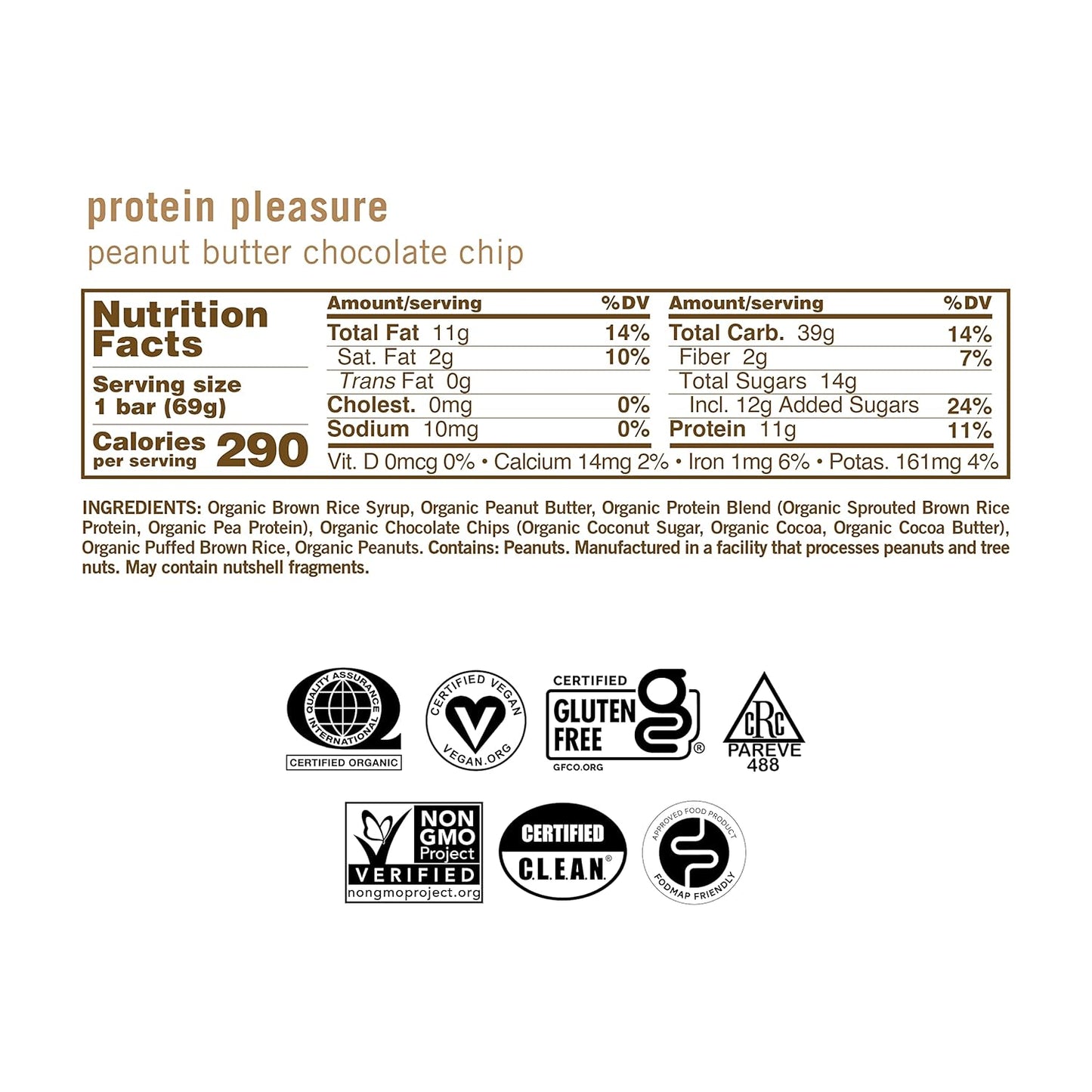 Organic Vegan Protein Bars - Peanut Butter Chocolate Chip (12 Pack, 2.4 oz Bars) by GoMacro
