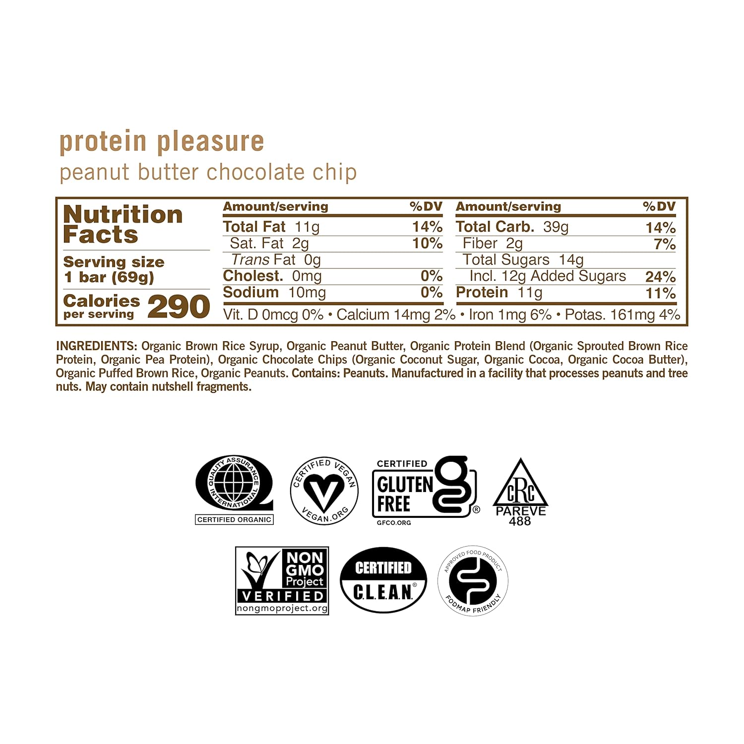 Organic Vegan Protein Bars - Peanut Butter Chocolate Chip (12 Pack, 2.4 oz Bars) by GoMacro