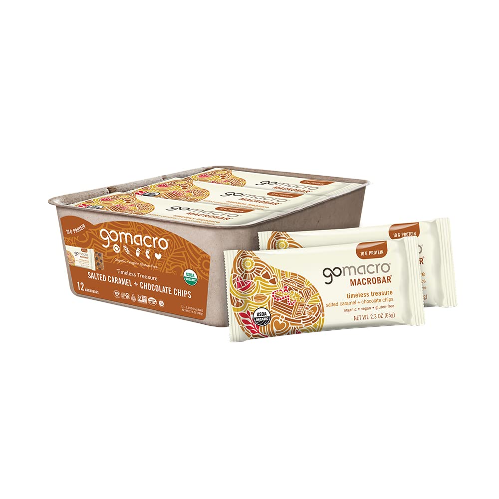 Organic Vegan Protein Bars - Salted Caramel + Chocolate Chips (12 Pack, 2.3 Ounce Bars) by GoMacro