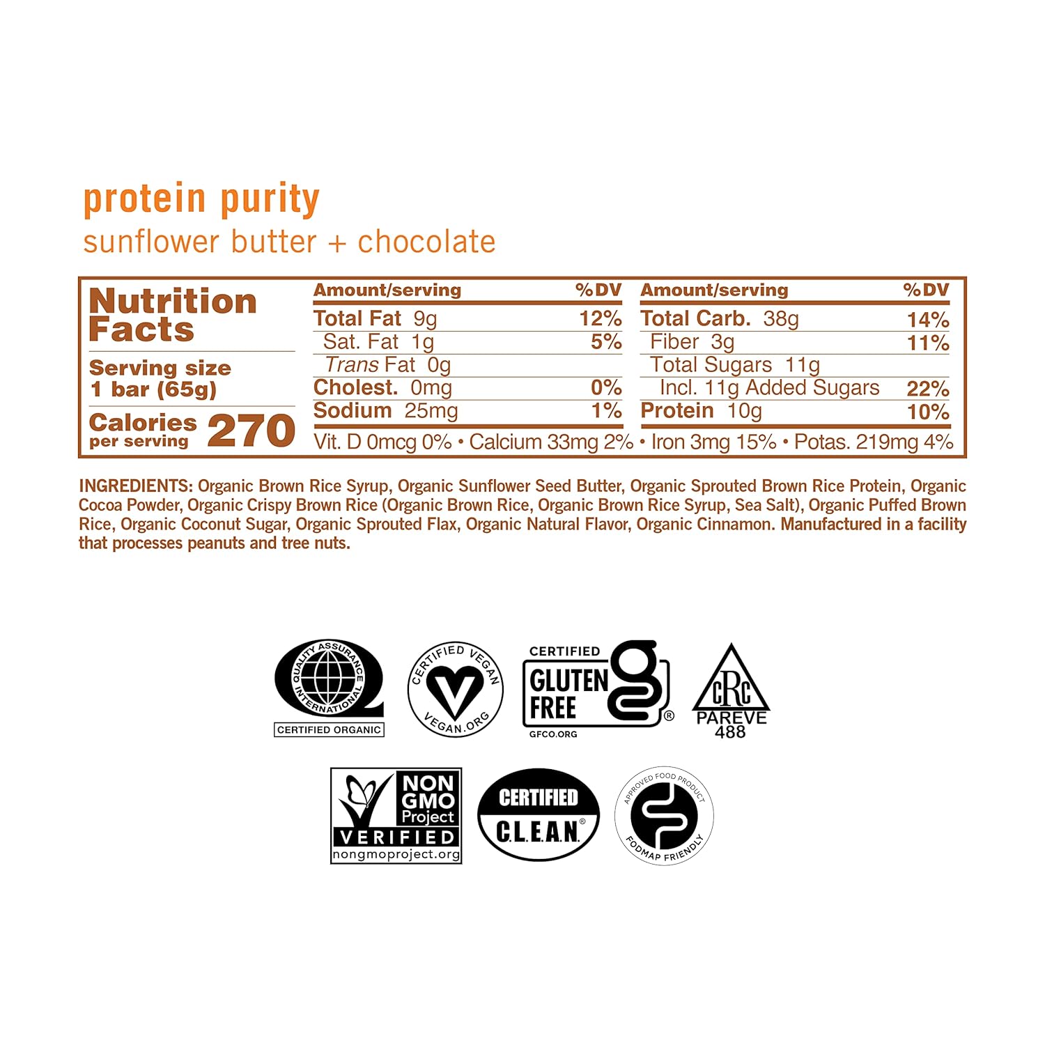 Organic Vegan Protein Bars - Sunflower Butter + Chocolate, 2.3 oz Bars, 12 Pack