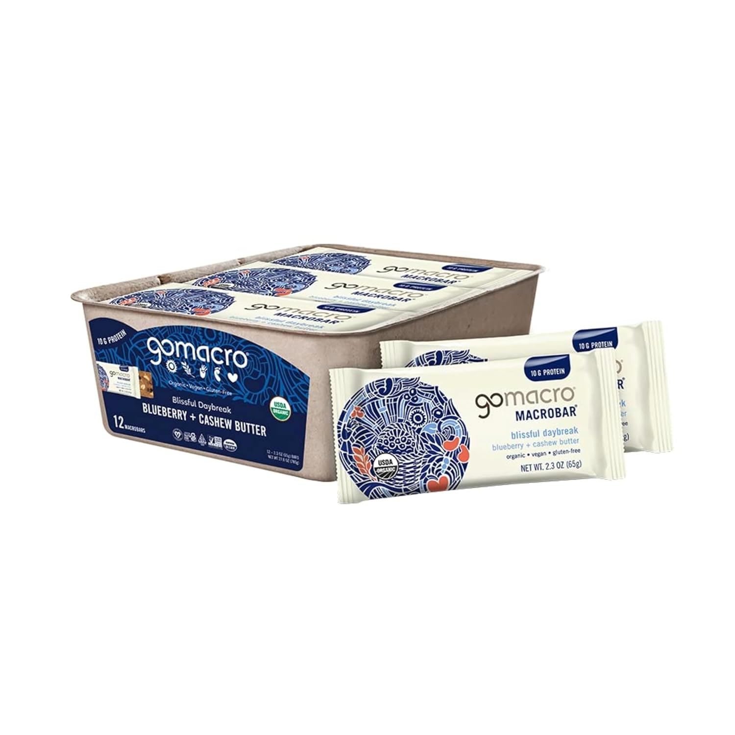 Organic Vegan Protein Bars with Blueberry + Cashew Butter - 2.3 oz Bars (Pack of 12) by GoMacro