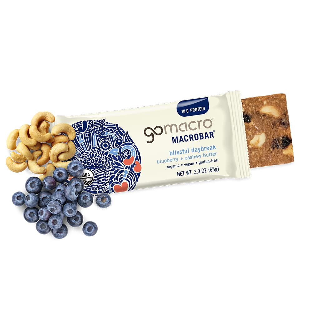Organic Vegan Protein Bars with Blueberry + Cashew Butter - 2.3 oz Bars (Pack of 12) by GoMacro