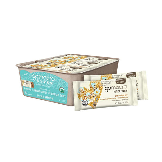 Organic Vegan Protein Bars with Coconut, Almond Butter, and Chocolate Chips - 12 Count of 2.3 Ounce GoMacro MacroBars