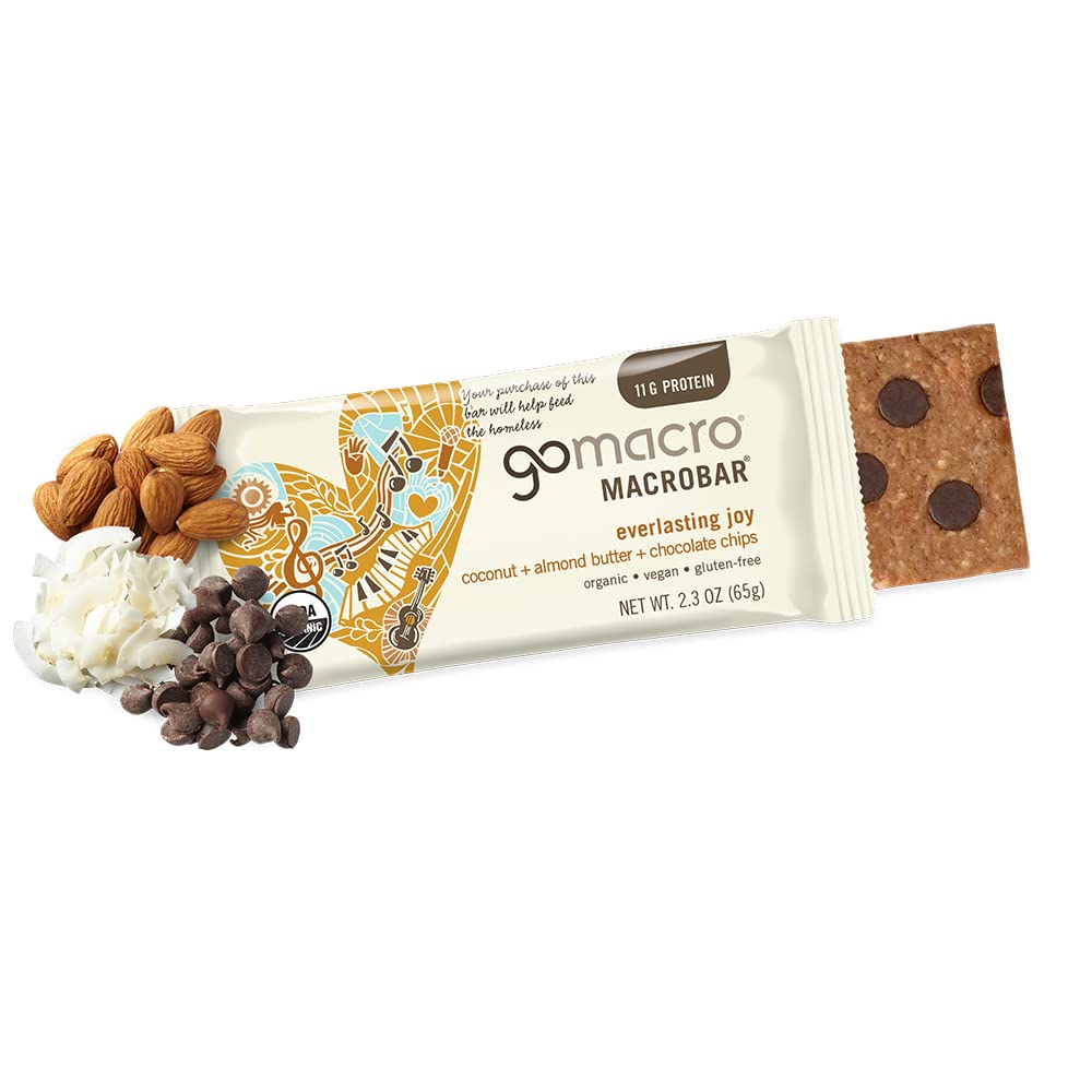 Organic Vegan Protein Bars with Coconut, Almond Butter, and Chocolate Chips - 12 Count of 2.3 Ounce GoMacro MacroBars