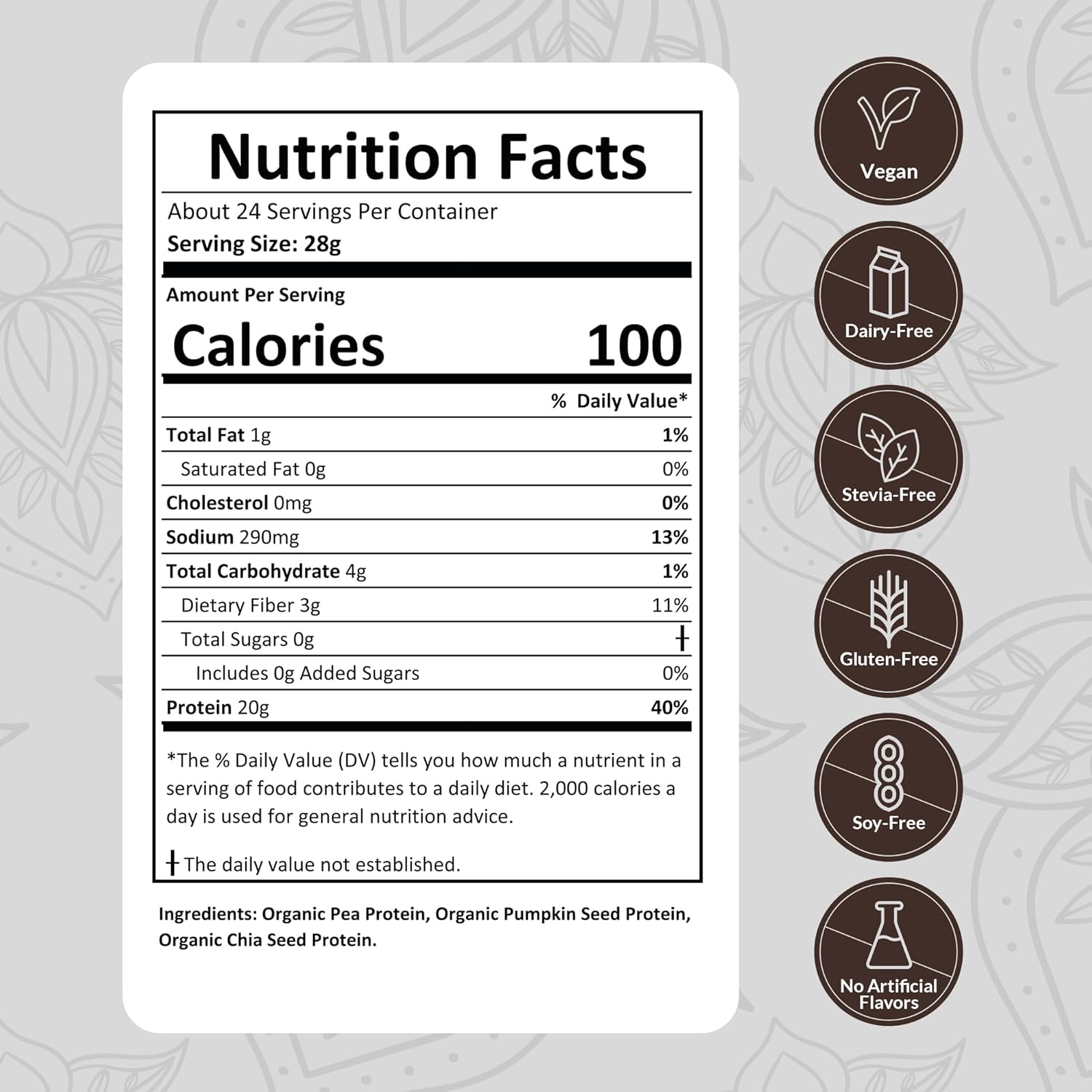 Organic Vegan Protein Powder Sample Pack - Plant-Based & Gluten-Free with 20g Protein per Serving, Ideal for Smoothies & Shakes (Unflavored, Pack of 8)
