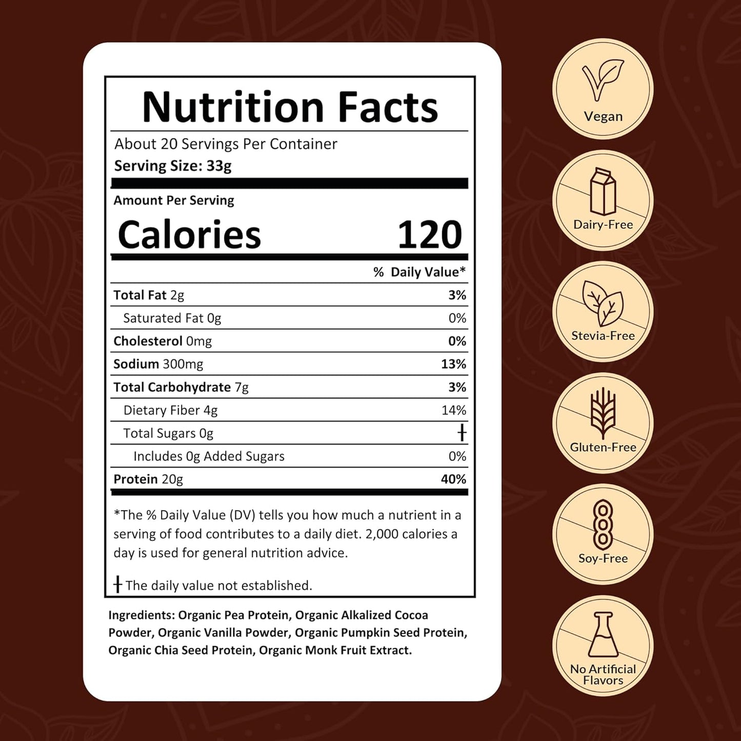 Organic Vegan Protein Powder Sample Pack - Plant-Based, Gluten-Free, Non GMO, 20g Protein, Chocolate, 24 Pack