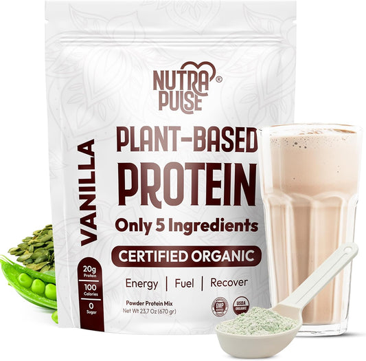 Organic Vegan Protein Powder with 20g Plant-Based Protein - Gluten-Free, Ideal for Smoothies & Shakes (Vanilla, 1pk, 20 Servings)