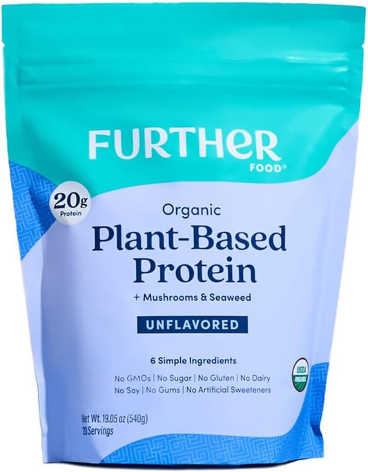 Organic Vegan Protein Powder with Mushrooms & Seaweed - 20g Plant Based Protein, Non-GMO, Gluten Free, Dairy Free - 19.05 oz
