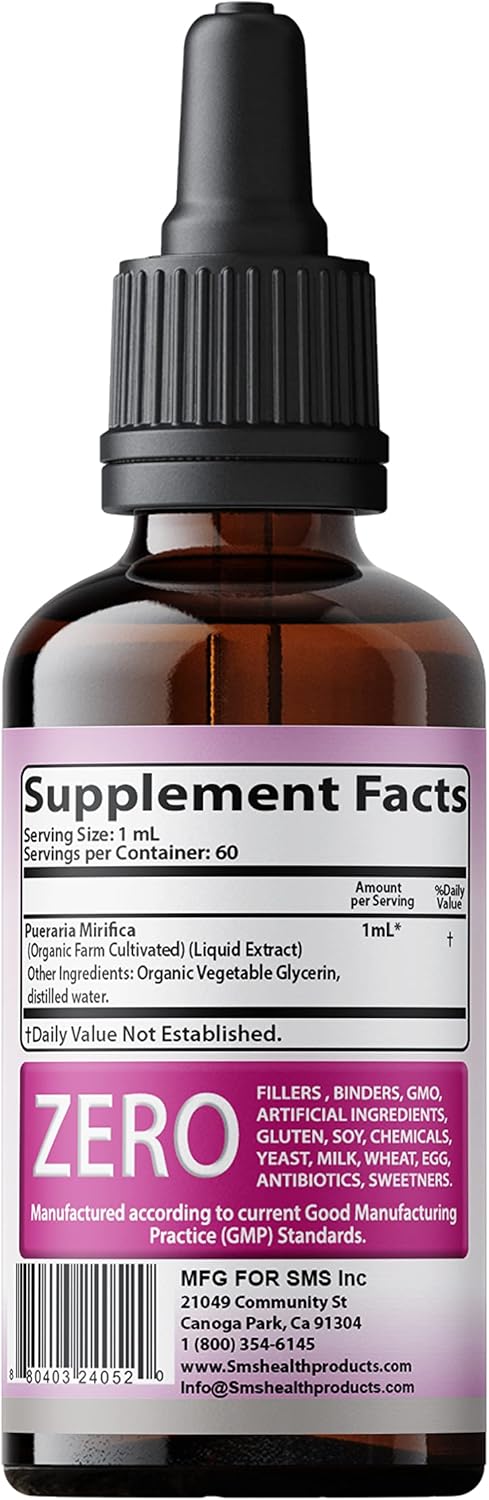 Organic Vegan Pueraria Mirifica Drops | Premium Herbal Liquid Extract | Non-GMO Alcohol-Free Tincture - 2 Fl Oz
